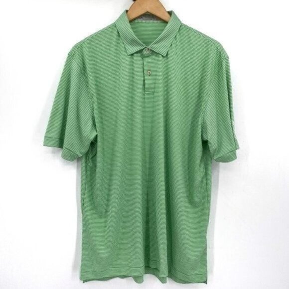 Peter Millar Green Short Sleeve Stretch Striped UPF 50 Collared Polo Large Shirt - Picture 1 of 7